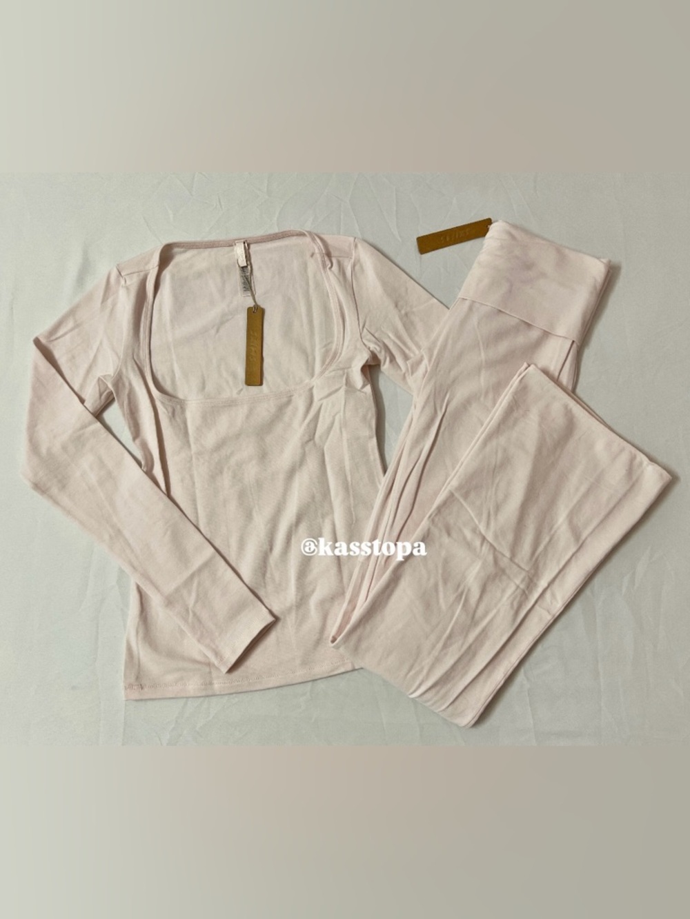 SKIMS Cotton Jersey Scoop Neck Long Sleeve T-shirt + Foldover Flare Leggings Set